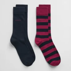 Gant 2 pack Barstripe and solid rich wine Socks